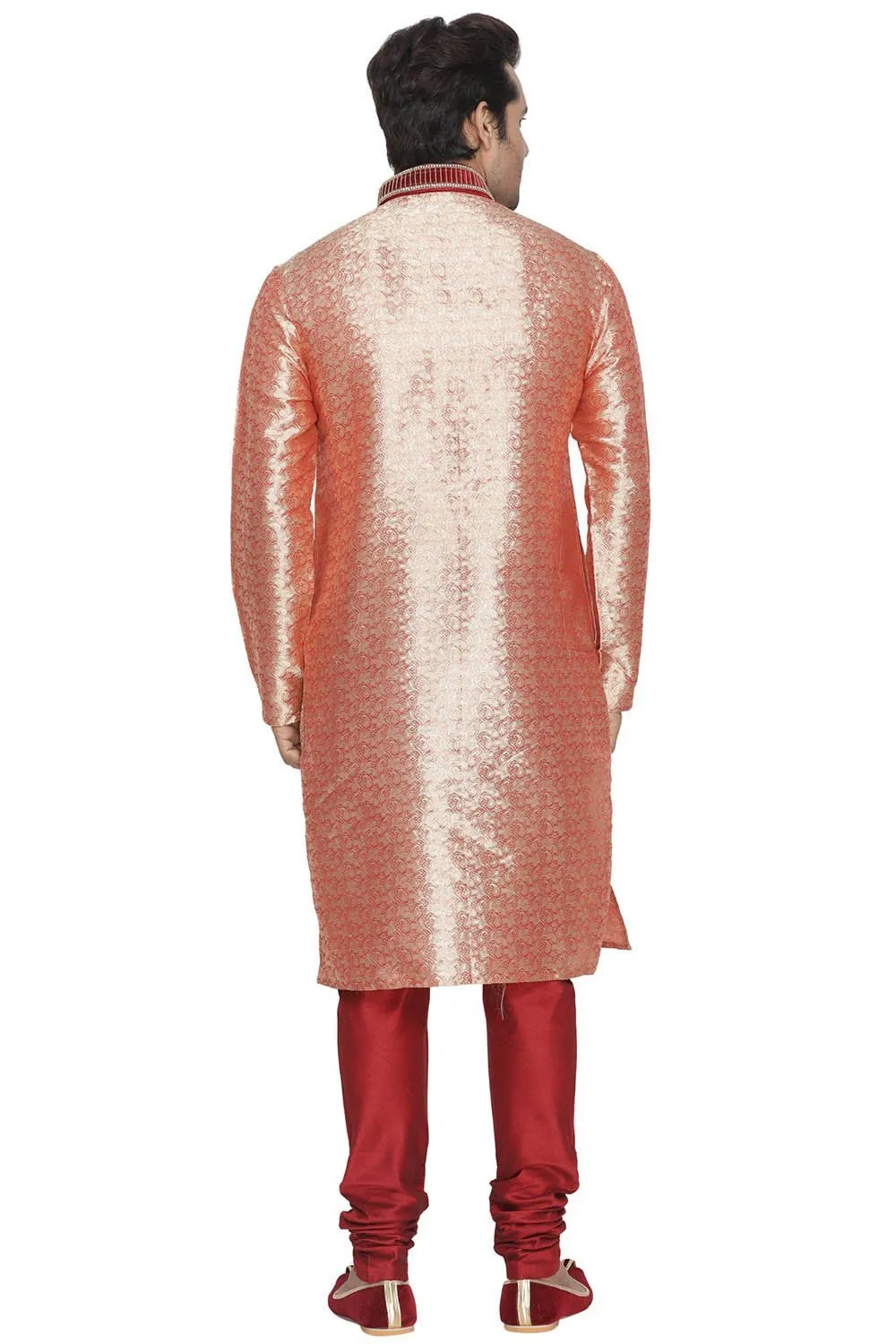 VASTRAMAY Men's Pink Cotton Silk Blend Kurta and Pyjama Set