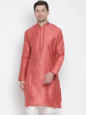 VASTRAMAY Men's Pink Cotton Silk Blend Kurta