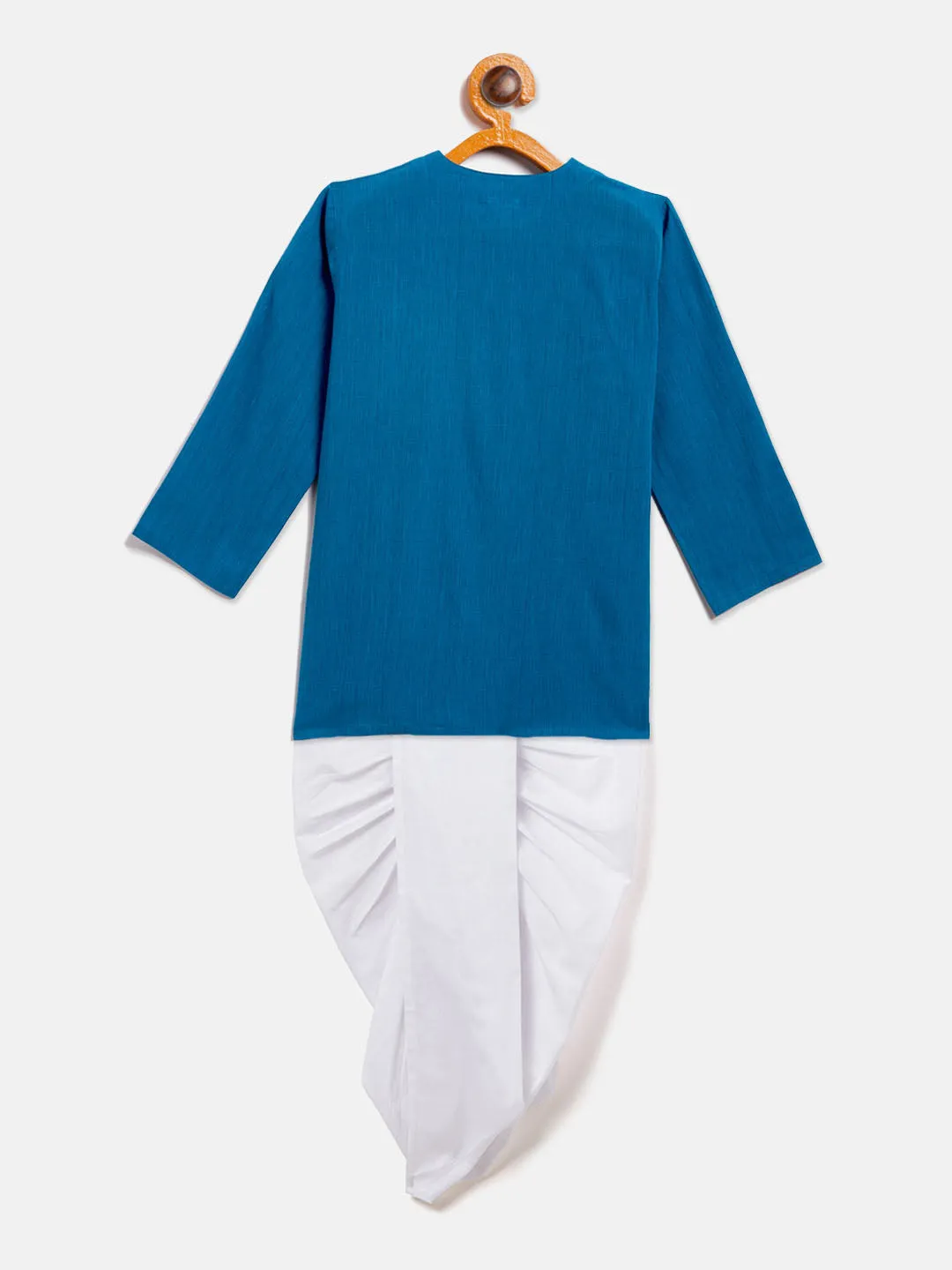 VASTRAMAY SISHU Boy's Blue Angrakha Style Krishna Kurta and White Dhoti Set