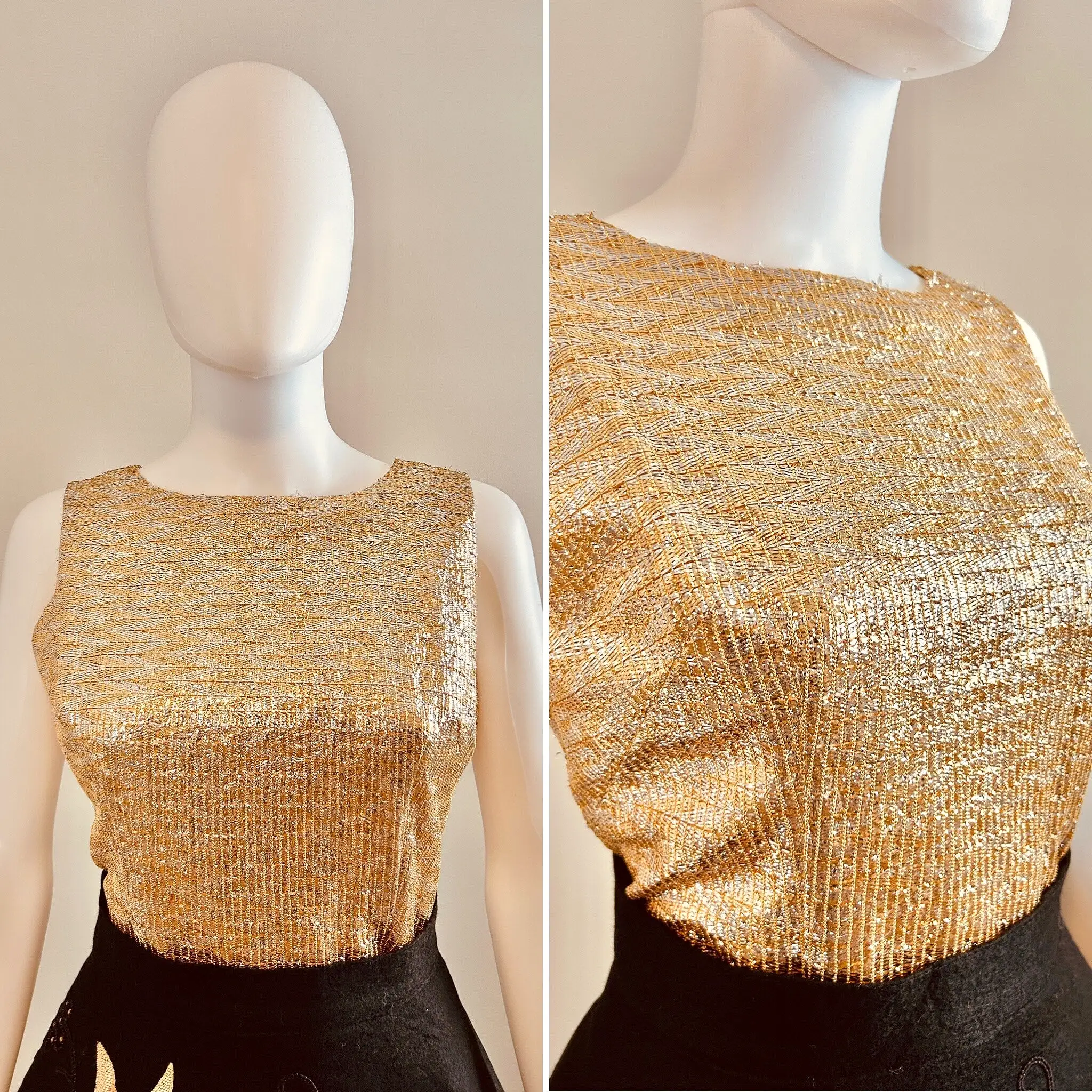 Vintage 1960s Gold Lame Sleeveless Top / 60sRetro