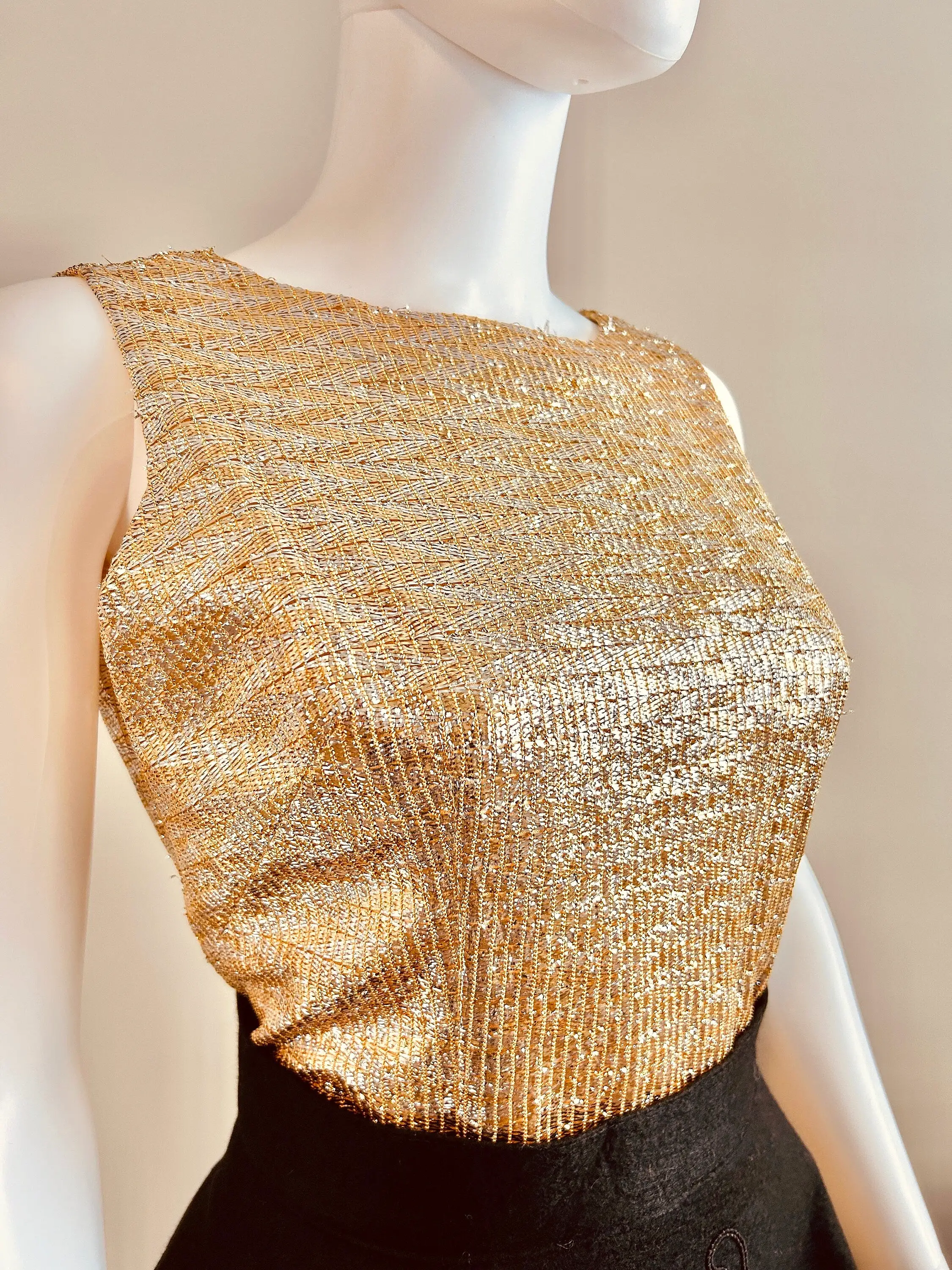 Vintage 1960s Gold Lame Sleeveless Top / 60sRetro