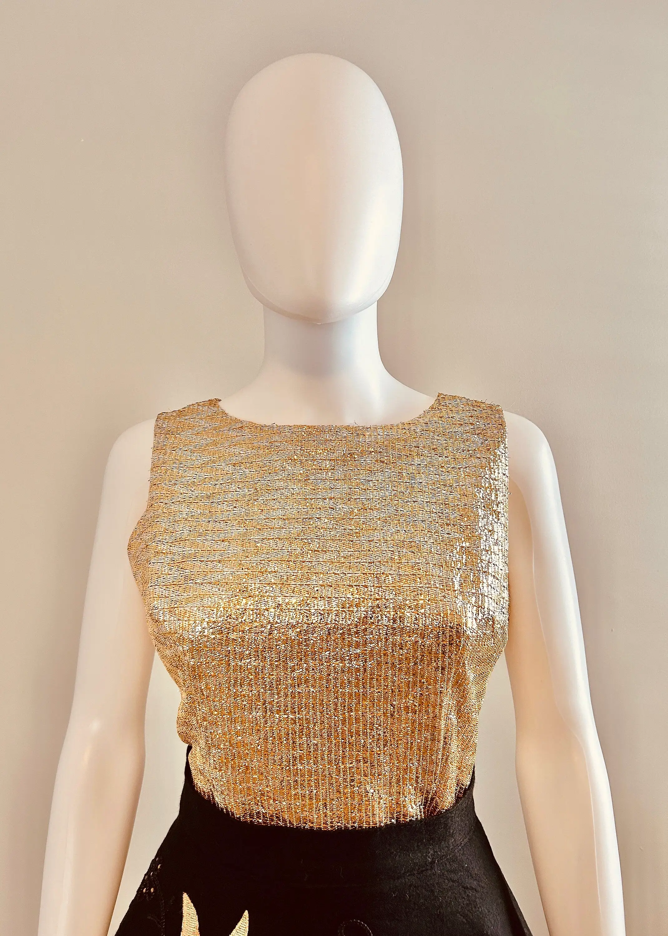 Vintage 1960s Gold Lame Sleeveless Top / 60sRetro