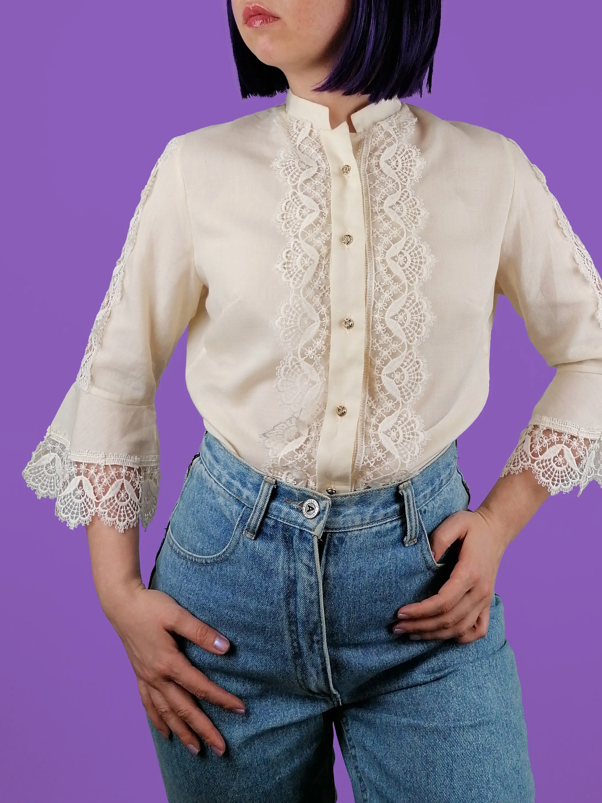 Vintage 70's ANGELIKA Romantic Blouse ~ size S-M