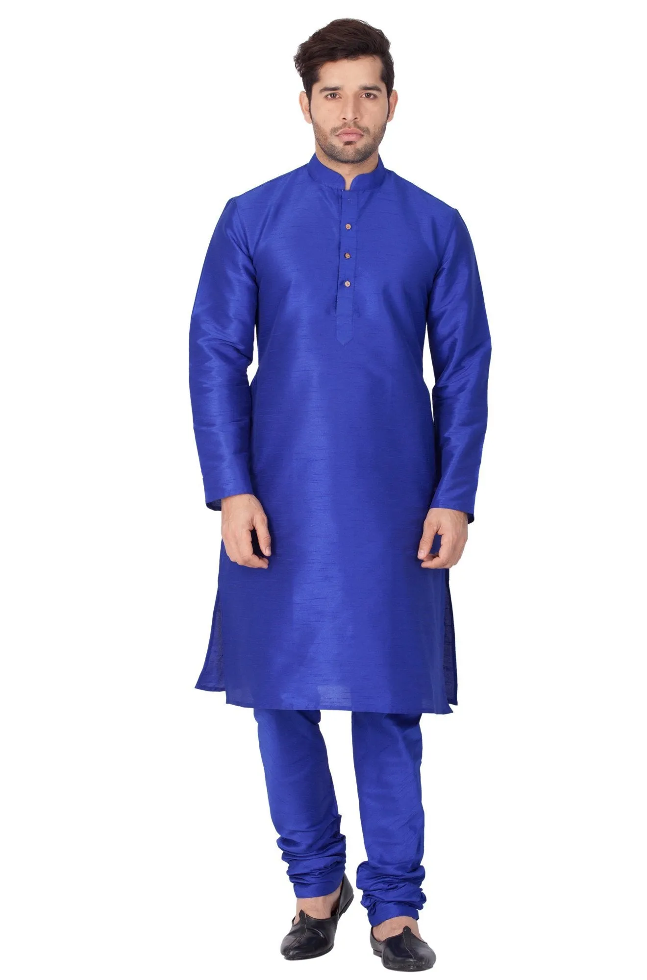 VM BY VASTRAMAY Men's Blue Cotton Silk Blend Kurta and Pyjama Set