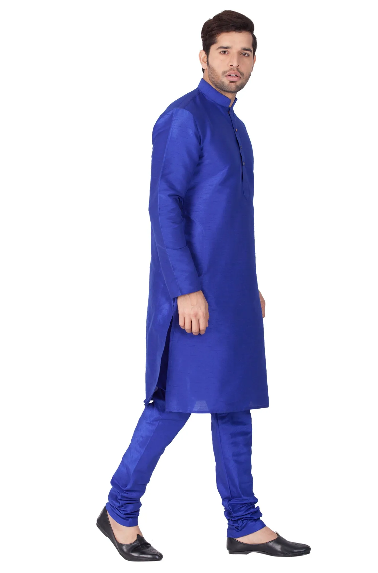 VM BY VASTRAMAY Men's Blue Cotton Silk Blend Kurta and Pyjama Set