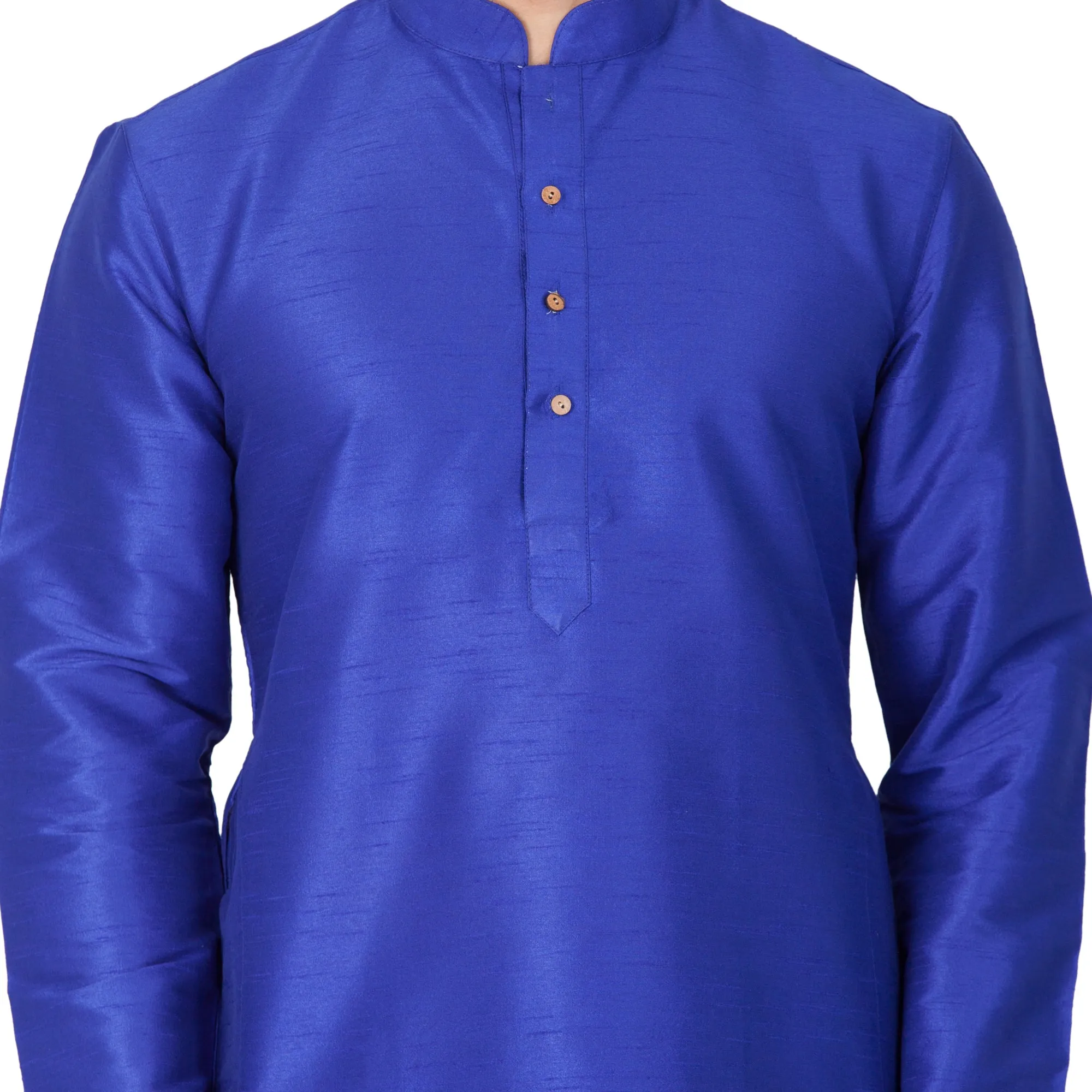 VM BY VASTRAMAY Men's Blue Cotton Silk Blend Kurta and Pyjama Set