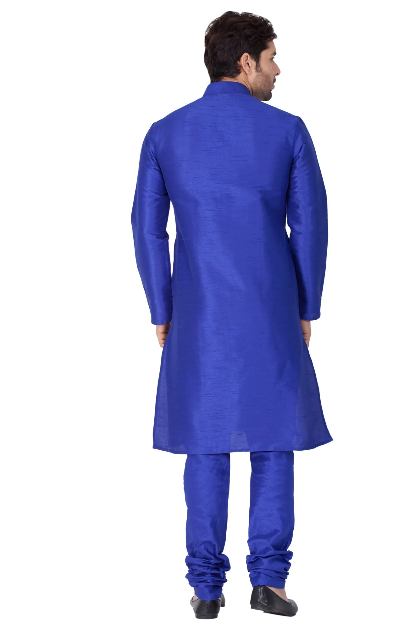 VM BY VASTRAMAY Men's Blue Cotton Silk Blend Kurta and Pyjama Set