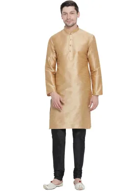 VM BY VASTRAMAY Men's Gold Cotton Silk Blend Kurta and Pyjama Set