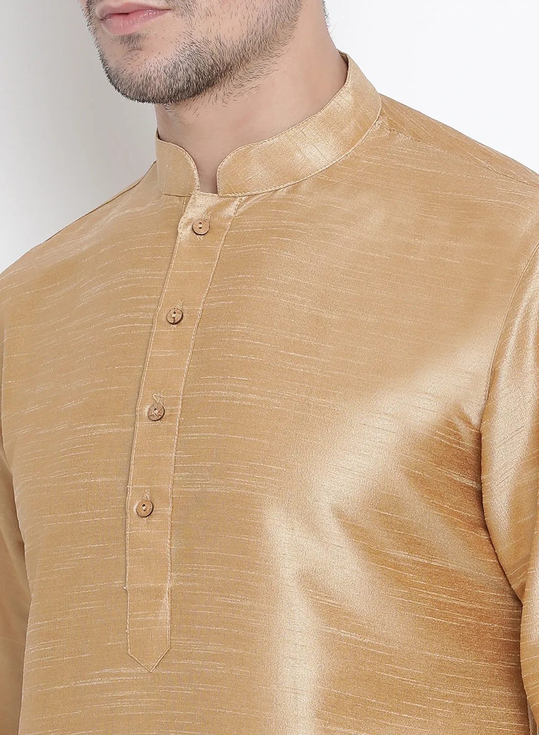 VM BY VASTRAMAY Men's Gold Cotton Silk Blend Kurta and Pyjama Set