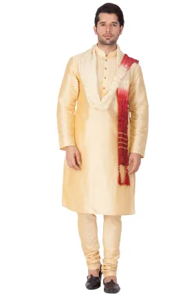 VM By VASTRAMAY Men's Gold Cotton Silk Blend Kurta, Pyjama & Dupatta Set