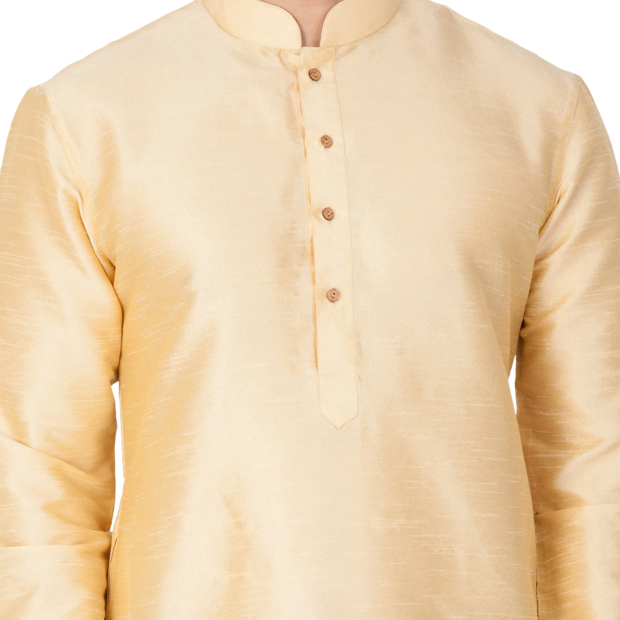 VM By VASTRAMAY Men's Gold Cotton Silk Blend Kurta, Pyjama & Dupatta Set