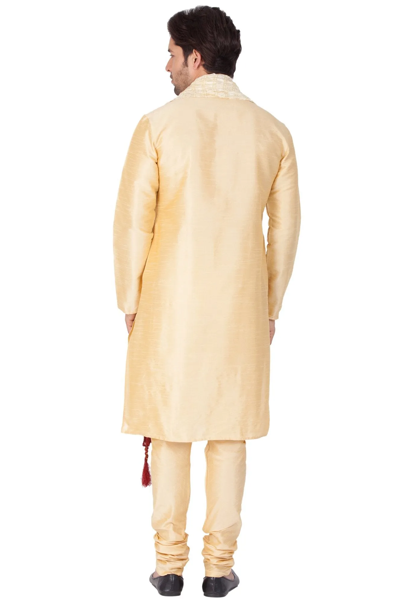 VM By VASTRAMAY Men's Gold Cotton Silk Blend Kurta, Pyjama & Dupatta Set