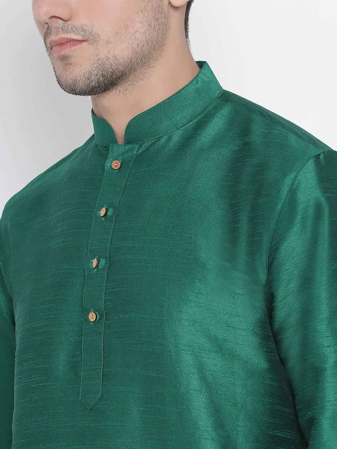 VM By VASTRAMAY Men's Green Cotton Silk Blend Kurta and Pyjama Set