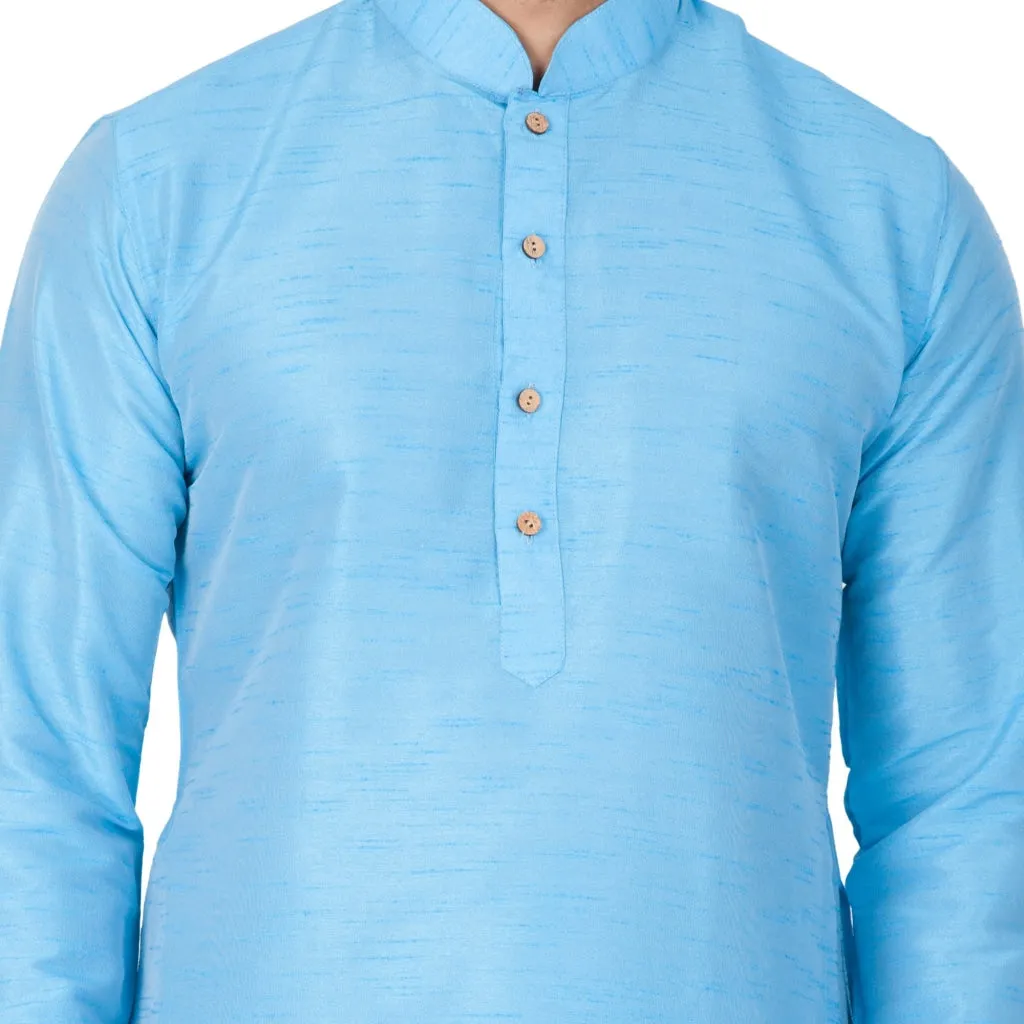 VM BY VASTRAMAY Men's Light Blue Cotton Silk Blend Kurta and Pyjama Set