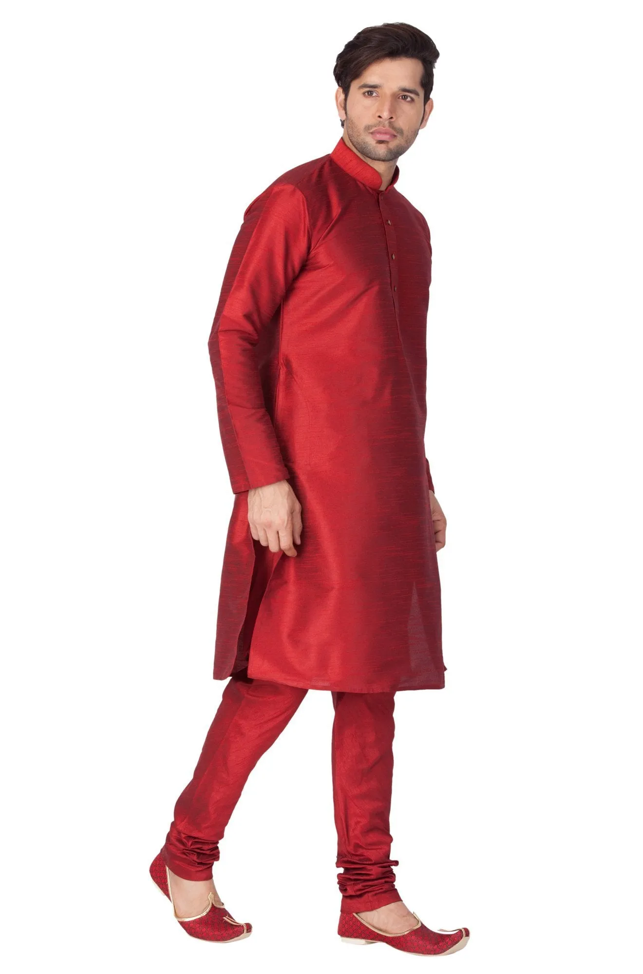 VM BY VASTRAMAY Men's Maroon Cotton Silk Blend Kurta and Pyjama Set