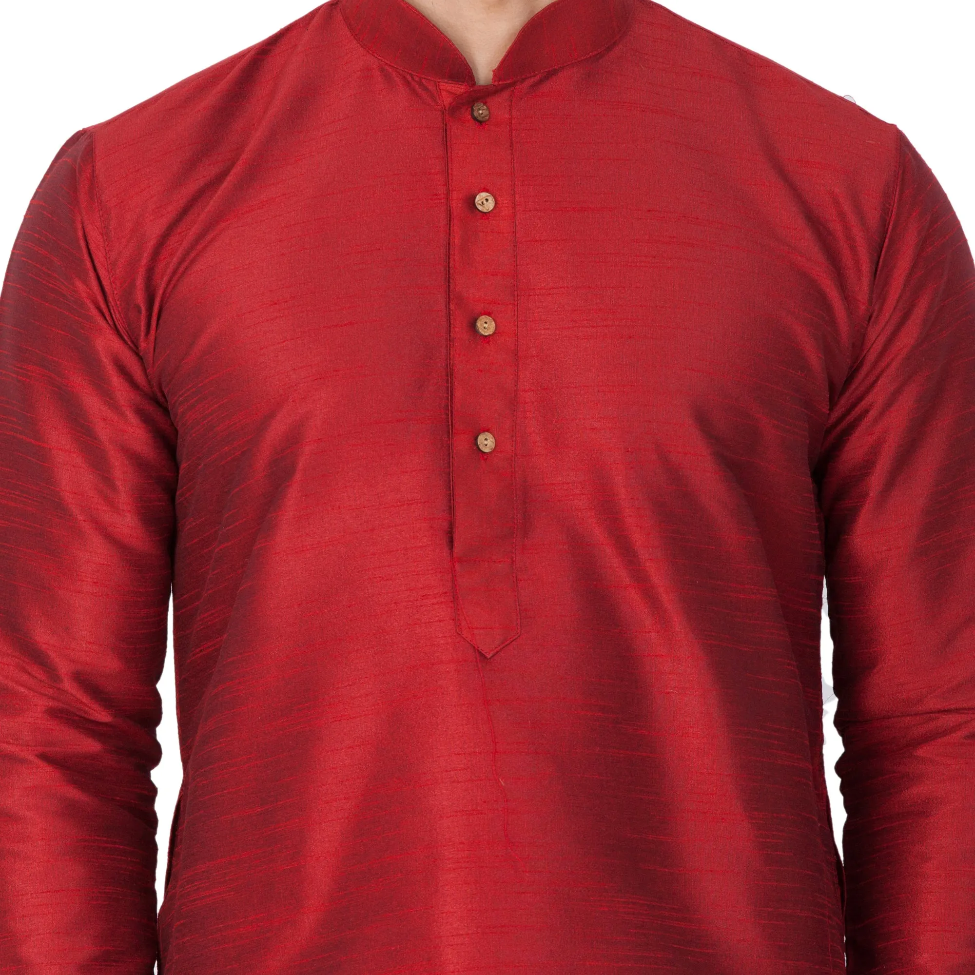 VM BY VASTRAMAY Men's Maroon Cotton Silk Blend Kurta and Pyjama Set