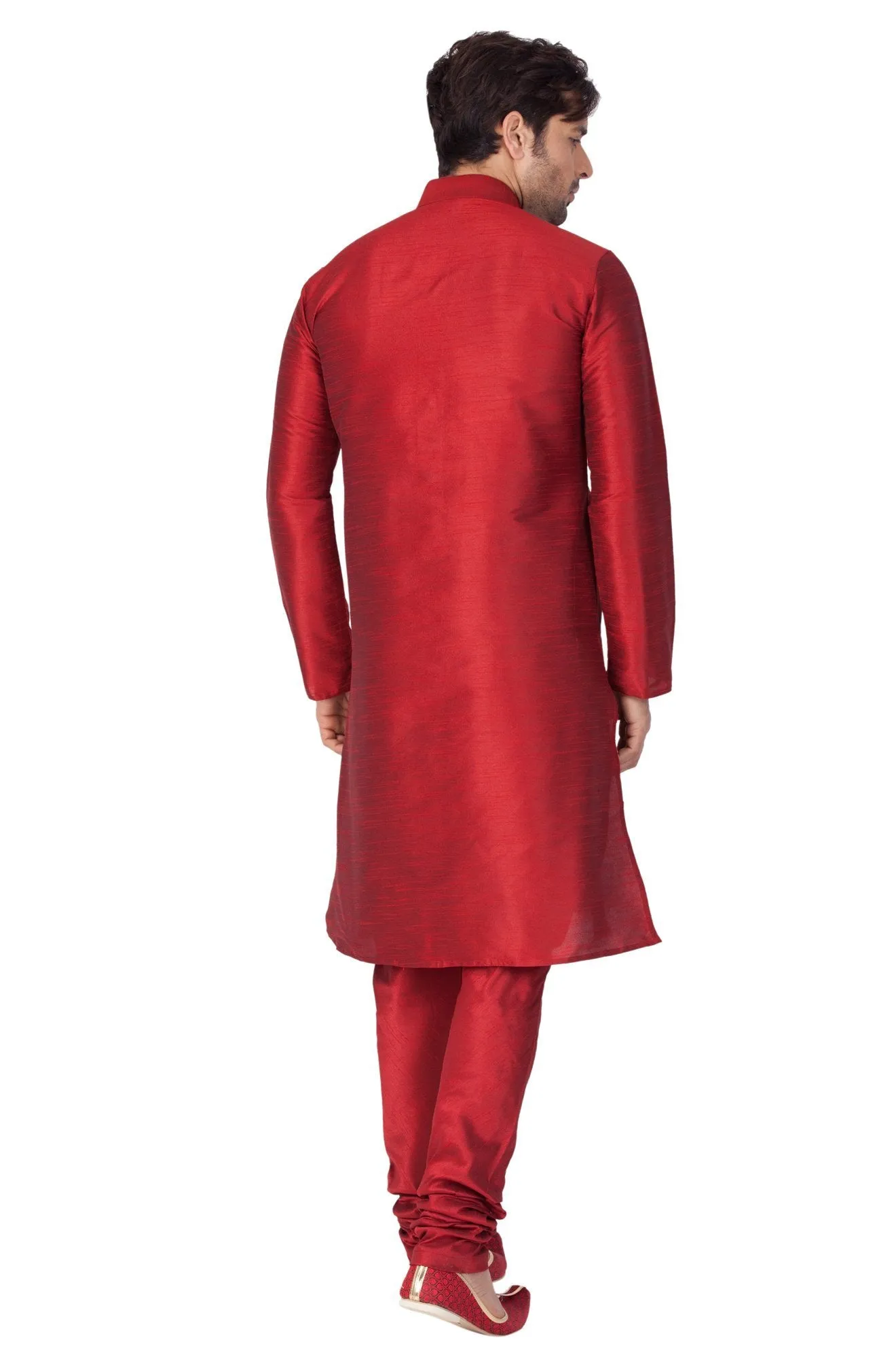 VM BY VASTRAMAY Men's Maroon Cotton Silk Blend Kurta and Pyjama Set