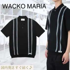 WACKO MARIA  |Stripes Silk Street Style Cotton Short Sleeves Logo Polos