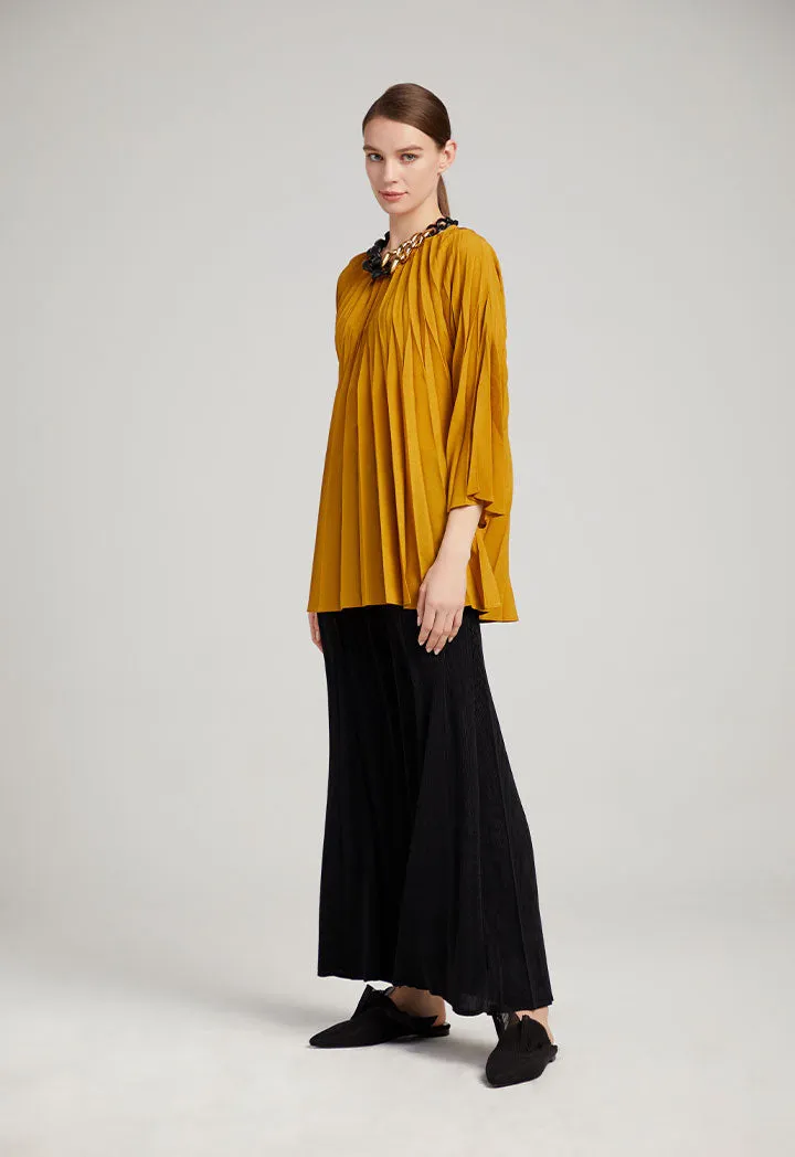 Wide Sleeve Knife Pleats Blouse