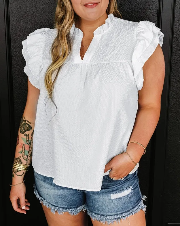 Women's Ruffled Sleeveless Plus Size Blouse in White