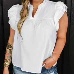 Women's Ruffled Sleeveless Plus Size Blouse in White