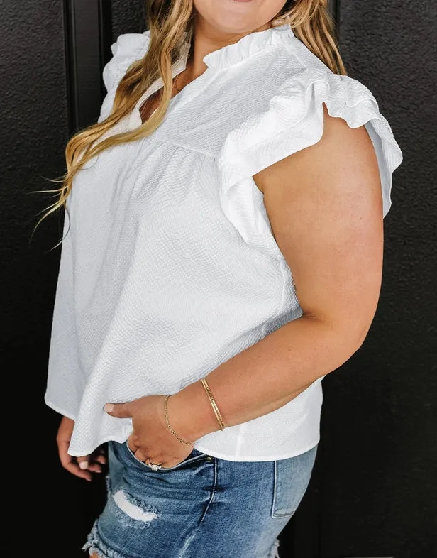 Women's Ruffled Sleeveless Plus Size Blouse in White