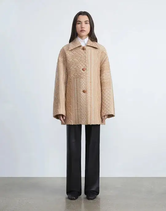 WOOL-SILK CABLE JACQUARD OVERSIZED SWING COAT