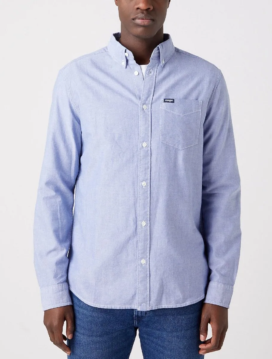 Wrangler Oxford Button Down Long Sleeve Shirt Blue Tint